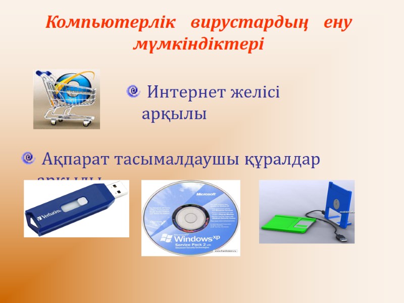 Компьютерлік   вирустардың   ену  мүмкіндіктері   Интернет желісі арқылы